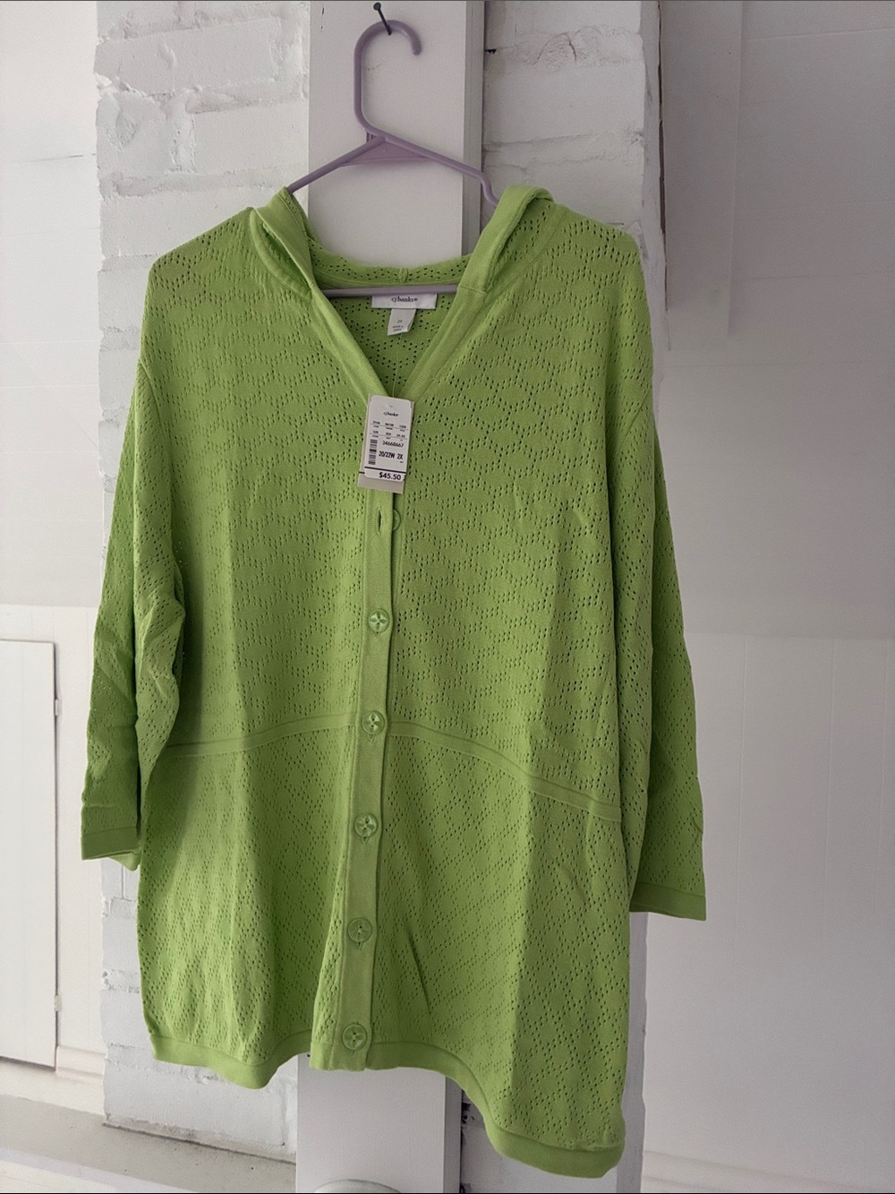 NWT CJ Banks Light Green Hooded Button-Front Cardigan